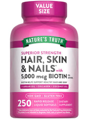 Nature's Truth Biotin softgels bottle for daily beauty support in a non-GMO formula
