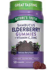 Nature's Truth Black Elderberry Gummies bottle shows berry flavor for daily wellness