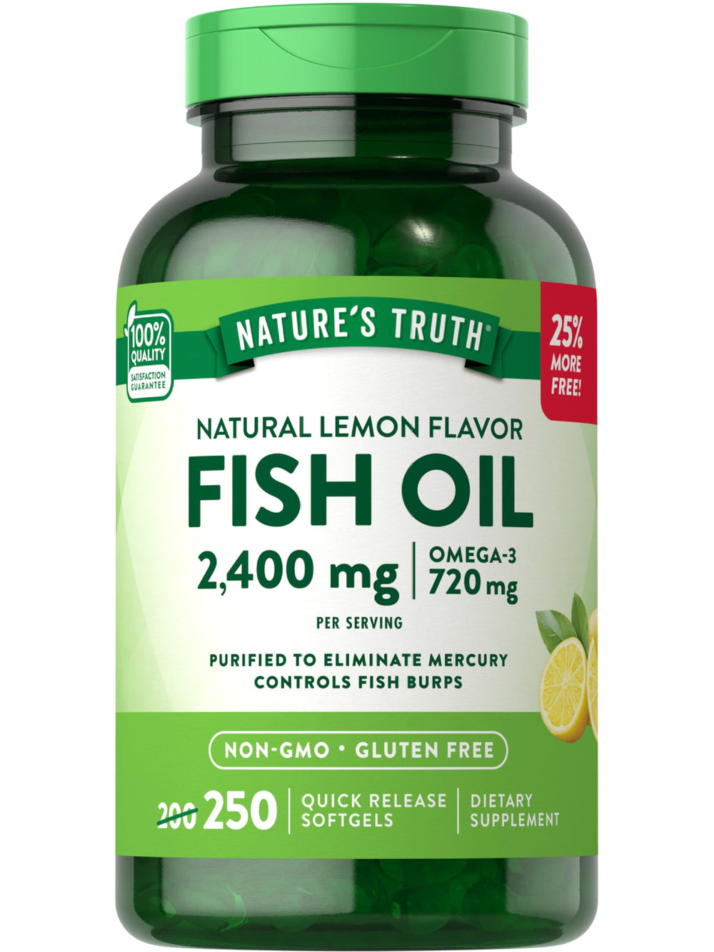 Nature's Truth Burpless Fish Oil bottle with softgels for daily convenience