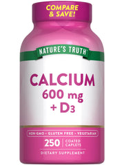 Nature's Truth Calcium 600mg with Vitamin D3 bottle front, easy daily supplement for calcium and D3.