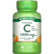 Nature's Truth Vitamin C with Rose Hips bottle front, vegan and gluten-free daily supplement.