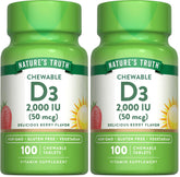Nature's Truth vitamin D3 berry chewables bottle highlights vegetarian daily wellness option.