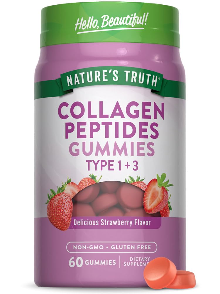 Nature's Truth collagen gummies for women in strawberry flavor, convenient daily supplement.