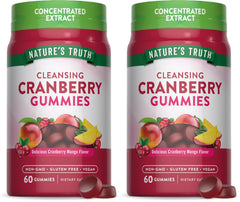 Nature's Truth Cranberry Gummies bottle close-up showing vegan, non-GMO formula for daily wellness