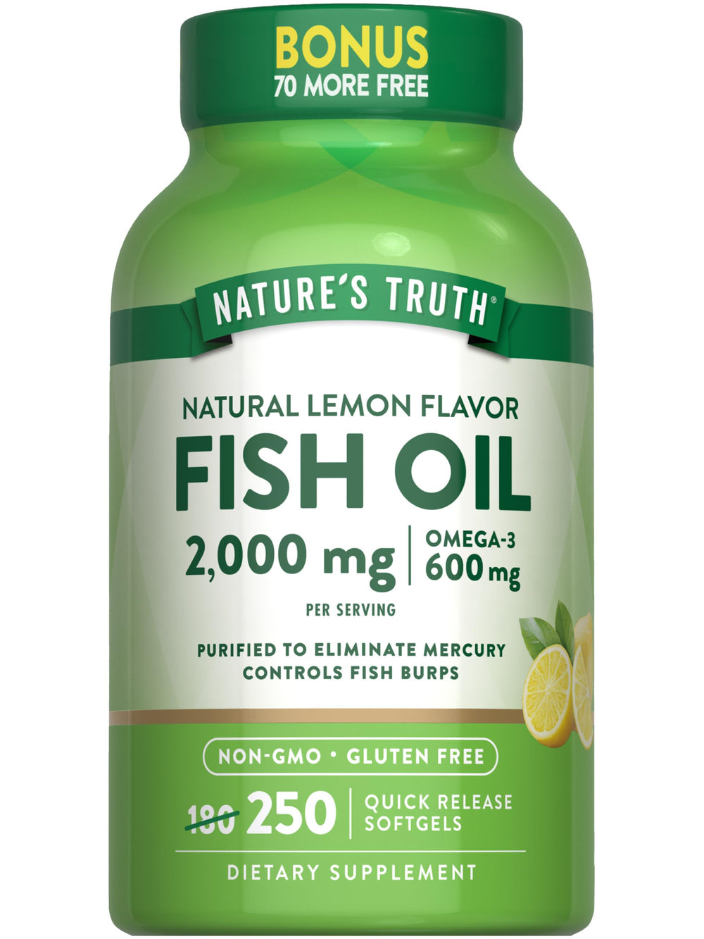 Nature's Truth Fish Oil 2000mg bottle front shows omega-3 rich formula for daily wellness