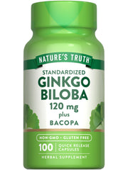 Nature's Truth Ginkgo Biloba bottle label shows 120mg and Bacopa blend
