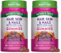 Nature's Truth Hair Skin and Nails Gummies bottle promotes vegan beauty support.