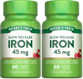 Nature's Truth Iron Supplement bottle shows slow-release iron for daily support