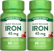 Nature's Truth Iron Supplement bottle shows slow-release iron for daily support