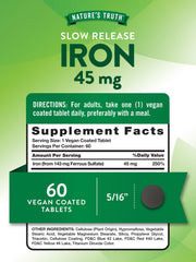 Nature's Truth iron supplement packaging box highlights non-GMO and gluten-free labeling