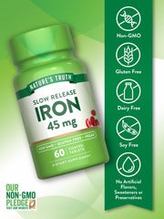 Close-up of vegan-coated Nature's Truth iron tablets for easy daily use