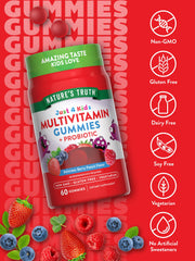 Nature's Truth Kids Multivitamin Gummies vegetarian formula packaging for plant-based families.