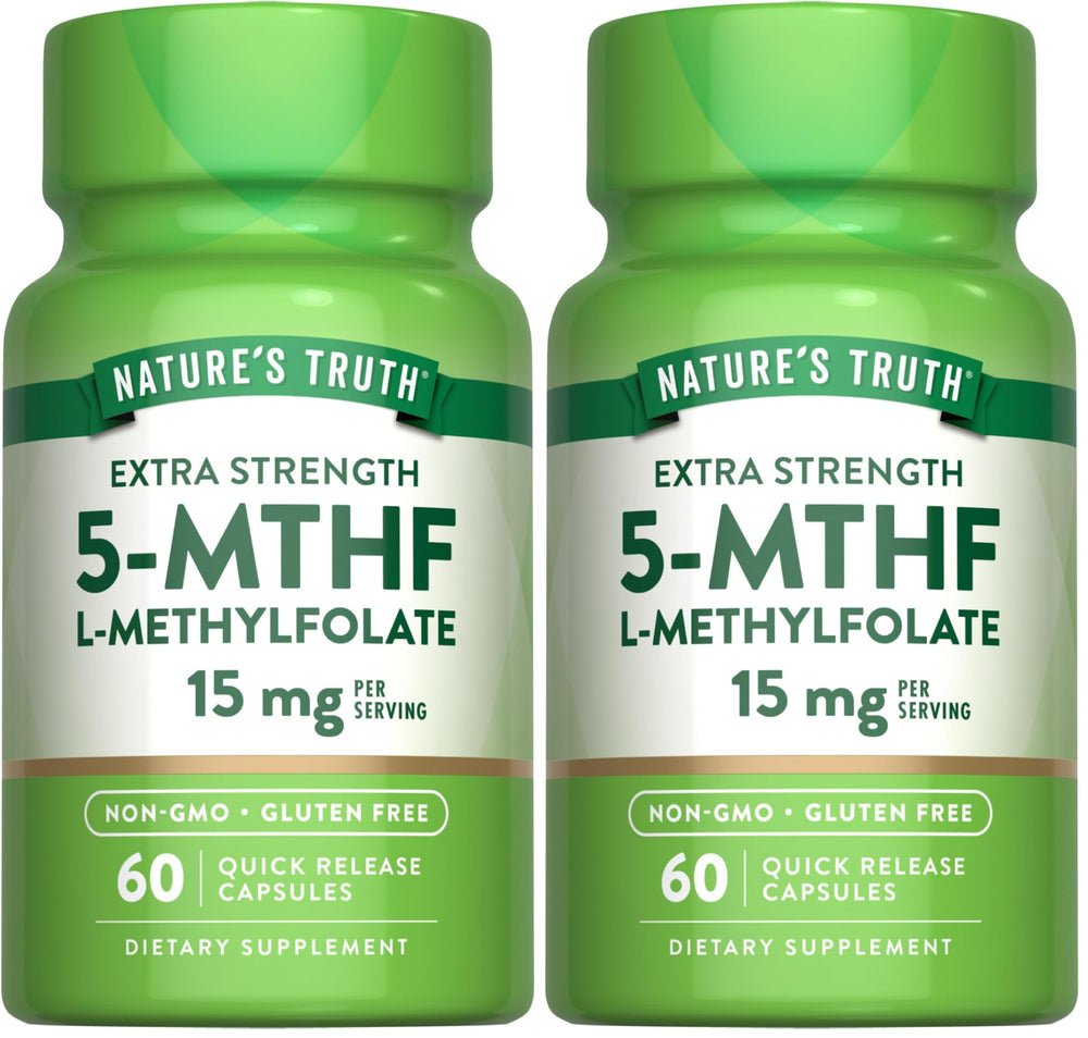Nature's Truth L-Methylfolate 15mg bottle front with quick-release capsules for daily wellness.