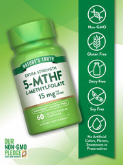 Nature's Truth L-Methylfolate 15mg bottle with clear labeling for trusted quality.