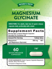 Nature's Truth magnesium glycinate capsules close-up showing small quick-release capsules for daily use