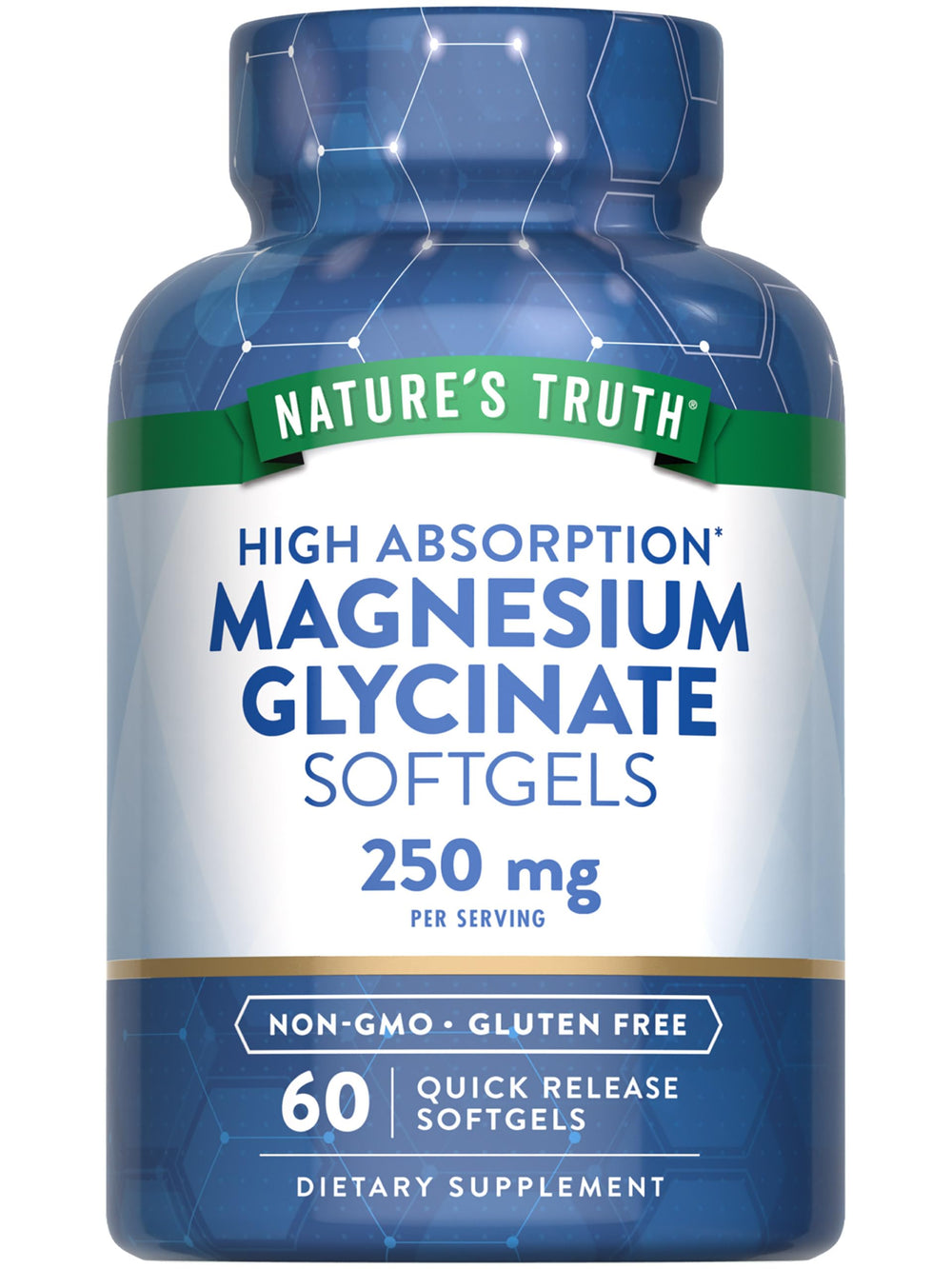 Nature's Truth magnesium glycinate softgels bottle front for daily mineral support.