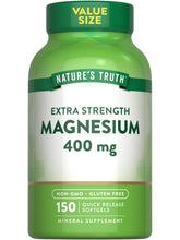 Nature's Truth magnesium oxide softgel bottle showing 400 mg per serving for daily wellness