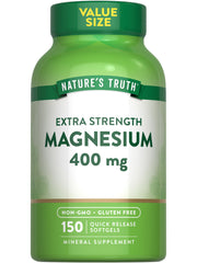Nature's Truth magnesium oxide softgel bottle showing 400 mg per serving for daily wellness