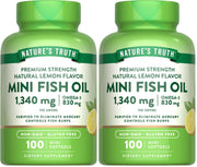 Nature's Truth mini fish oil bottle with lemon flavor, burp-free intake.