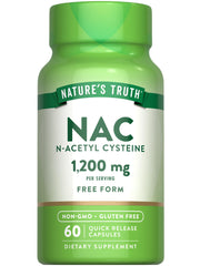 Nature's Truth NAC supplement bottle showing 1200 mg per serving for daily use.