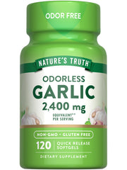 Nature's Truth Odorless Garlic 2400mg bottle highlights odor-free daily supplement.
