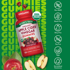 Nature's Truth Organic Apple Cider Vinegar label close-up emphasizing USDA Organic and non-GMO.