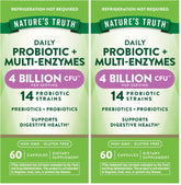 Nature's Truth Probiotics with Enzymes bottle shows a balanced daily digestive blend