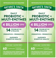 Nature's Truth Probiotics with Enzymes bottle shows a balanced daily digestive blend