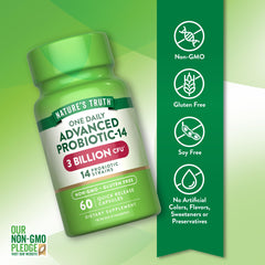 Nature's Truth Probiotics label back showing Non-GMO and gluten-free status.