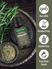 Nature's Truth rosemary essential oil bottle for shower or bath relaxation.