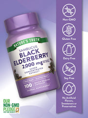 Nature's Truth Sambucus extract close-up highlights 2000 mg equivalent per serving