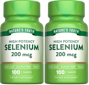 Nature's Truth selenium 200 mcg pack shows vegan tablets for daily wellness.