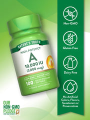 Close-up of Nature's Truth Vitamin A softgel capsule with smooth texture.
