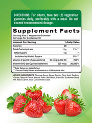 Nature's Truth vegetarian gummies strawberry closeup highlights plant-based ingredients for adults.
