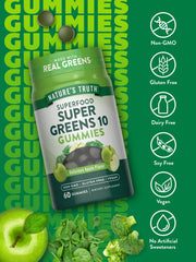 Nature's Truth Super Greens Gummies ingredients blend highlights spinach broccoli and real greens