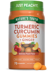 Nature's Truth turmeric-ginger gummies bottle for daily wellness with peach flavor