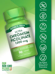 Tablets image highlights plant-based vegan form for chromium supplementation.