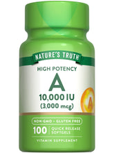 Nature's Truth Vitamin A 10000 IU softgels bottle front for daily wellness support.