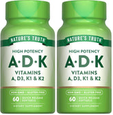 Nature's Truth Vitamin ADK bottle front shows high potency A, D3, K1 & K2
