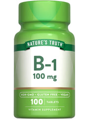 Nature's Truth Vitamin B1 100mg tablets closeup for daily energy support