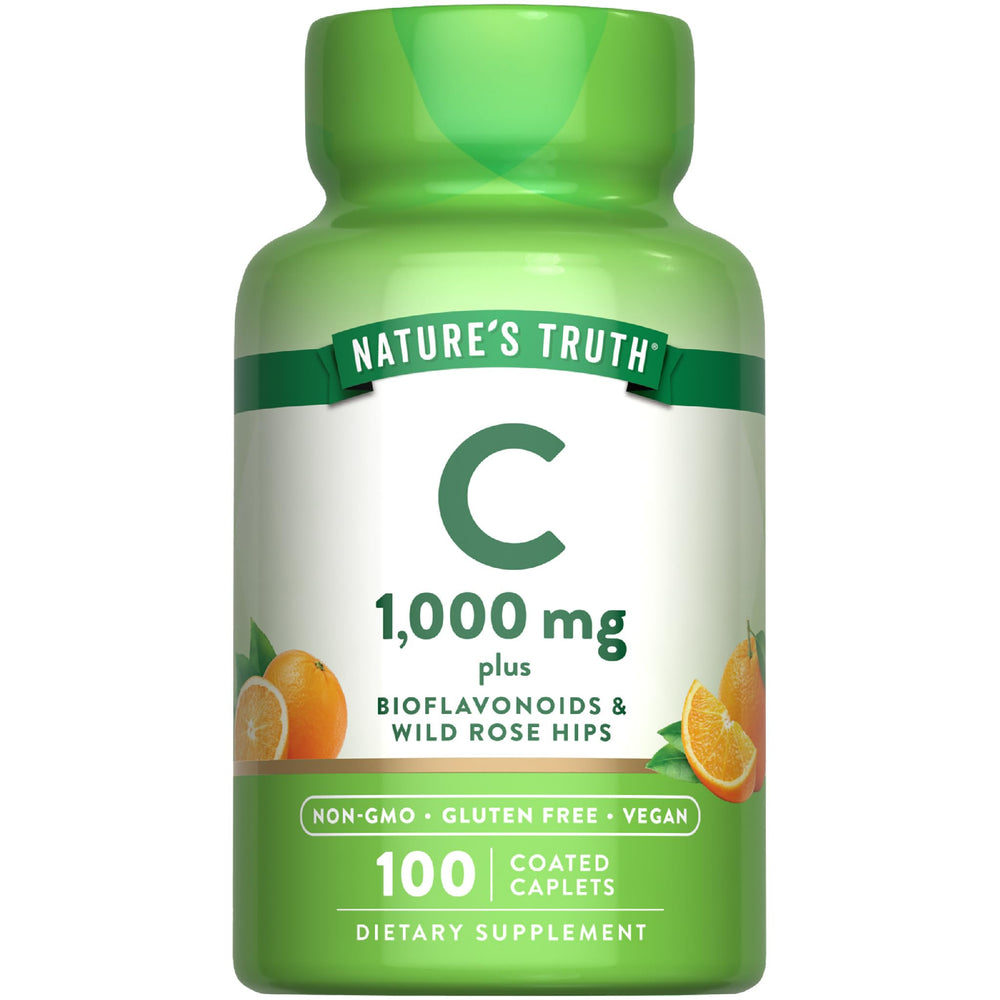 Nature's Truth Vitamin C bottle with bioflavonoids and rose hips, 1000 mg per serving.