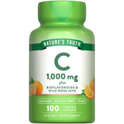 Nature's Truth Vitamin C bottle with bioflavonoids and rose hips, 1000 mg per serving.