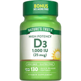Nature's Truth Vitamin D3 bottle with softgels promotes daily wellness.