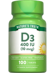Nature's Truth Vitamin D3 bottle front, a reliable vegetarian daily supplement for everyday use.