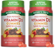 Nature's Truth Vitamin D3 Gummies peach bottle front, a tasty daily supplement option.