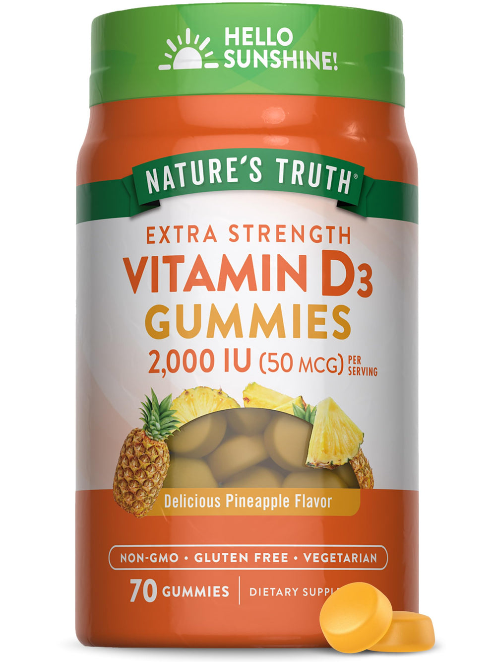 Nature's Truth Vitamin D3 gummies pineapple bottle for easy daily use