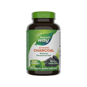Nature's Way Activated Charcoal bottle label with 560 mg capsules for digestive support