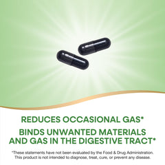 Nature's Way Activated Charcoal label highlighting gluten-free, dairy-free, and allergen-free