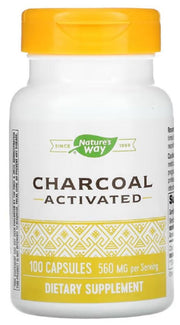 Nature's Way Activated Charcoal bottle front with capsules for digestive support