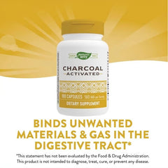 Nature's Way charcoal capsules in a travel-friendly container for on the go use